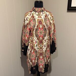 Uncle Frank Formal Paisley Print Elastic Neck and Cuffs Midi Dress - Multicolor